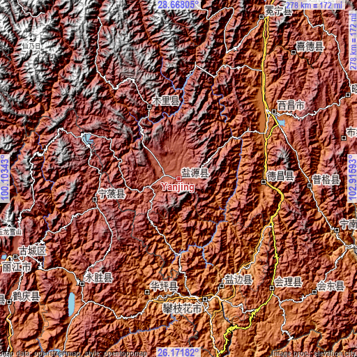 Topographic map of Yanjing