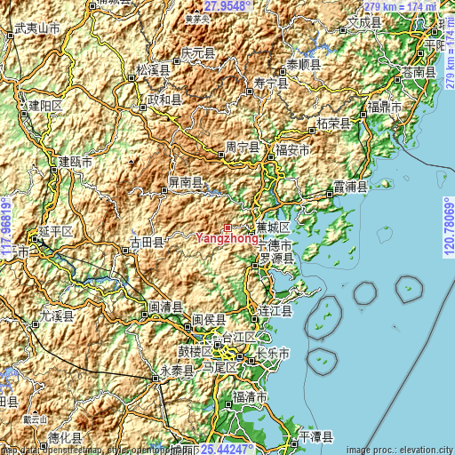 Topographic map of Yangzhong