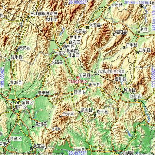 Topographic map of Yangshuo