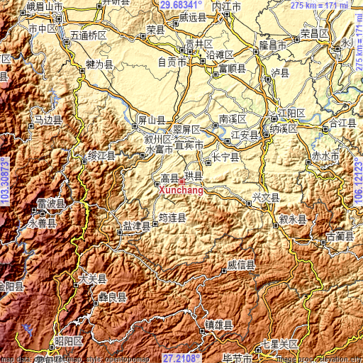Topographic map of Xunchang