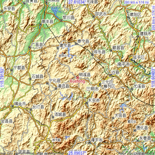 Topographic map of Xuefeng