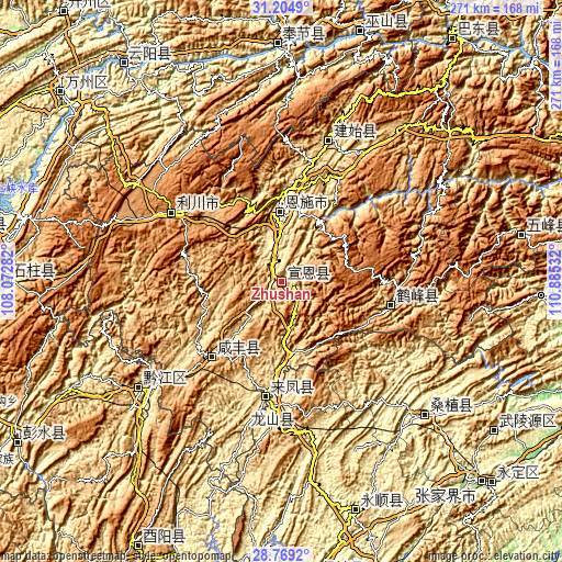 Topographic map of Zhushan