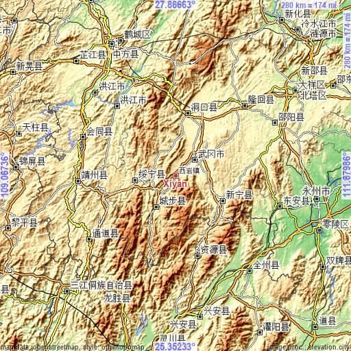 Topographic map of Xiyan