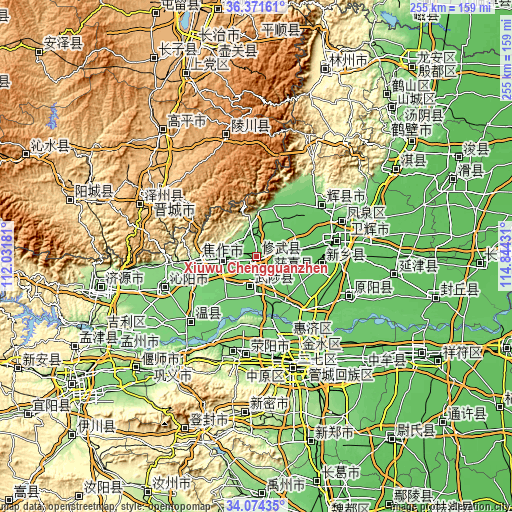 Topographic map of Xiuwu Chengguanzhen