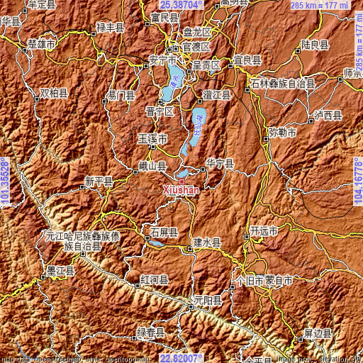 Topographic map of Xiushan