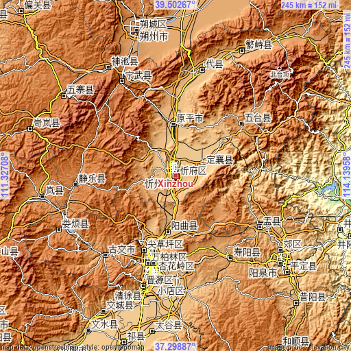 Topographic map of Xinzhou