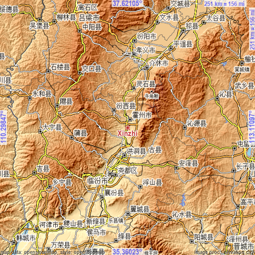 Topographic map of Xinzhi