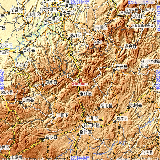 Topographic map of Xinzhan