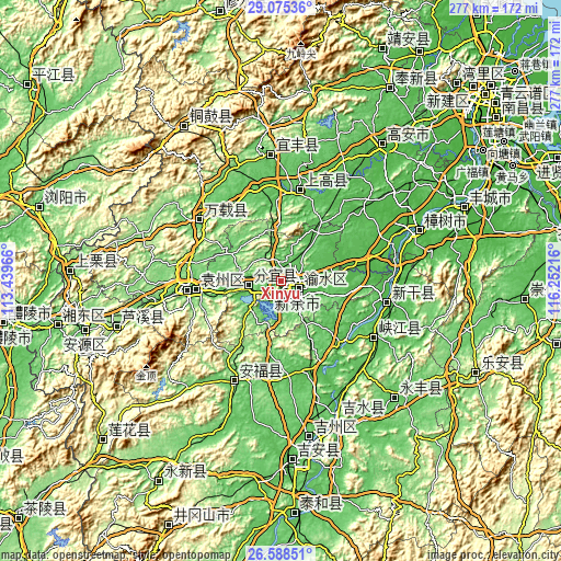 Topographic map of Xinyu