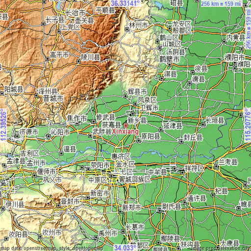 Topographic map of Xinxiang