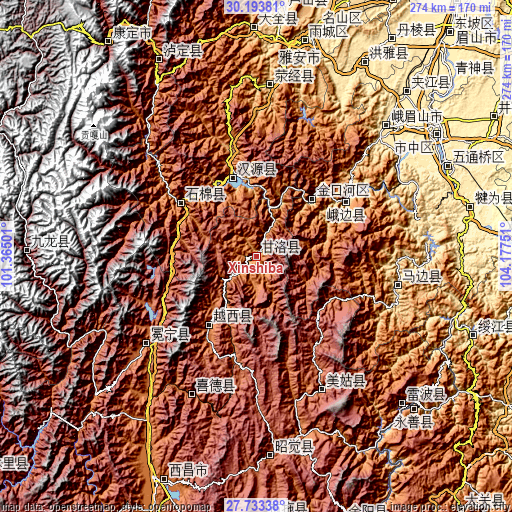 Topographic map of Xinshiba