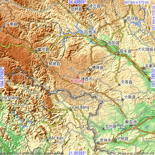 Topographic map of Xinjing