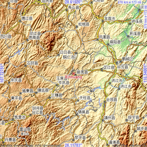 Topographic map of Xinhuang