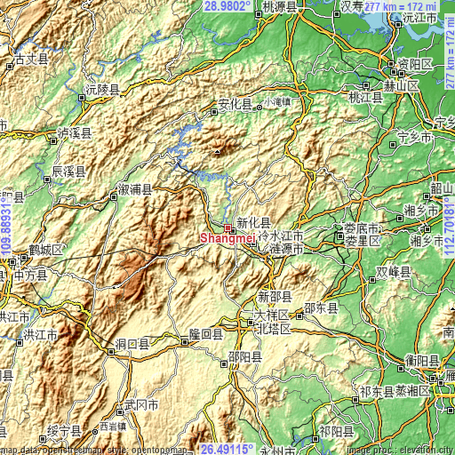 Topographic map of Shangmei