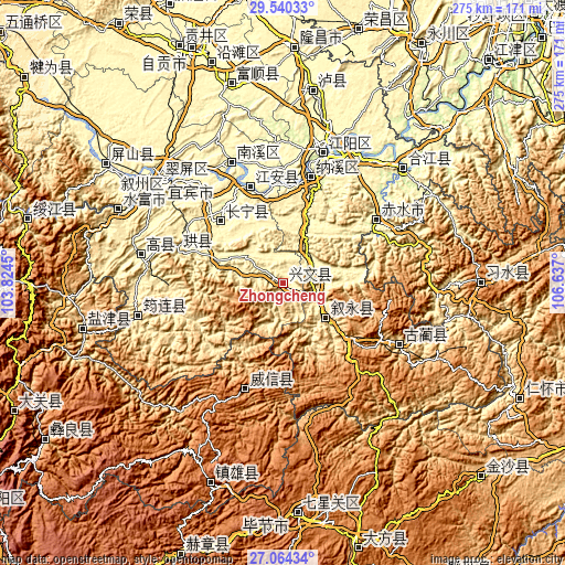 Topographic map of Zhongcheng