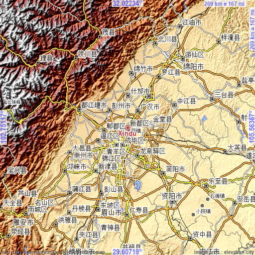 Topographic map of Xindu