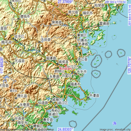 Topographic map of Xindian