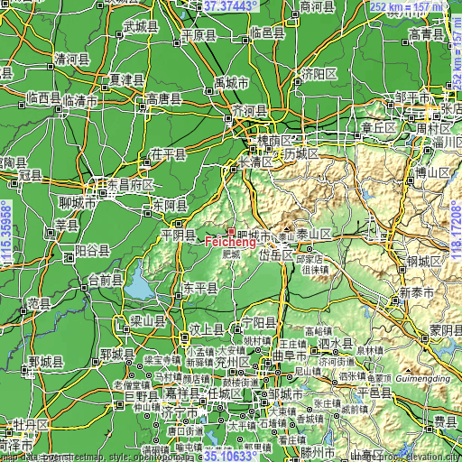 Topographic map of Feicheng