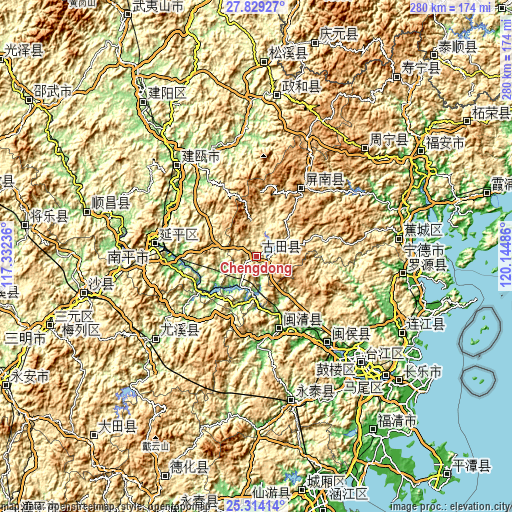 Topographic map of Chengdong