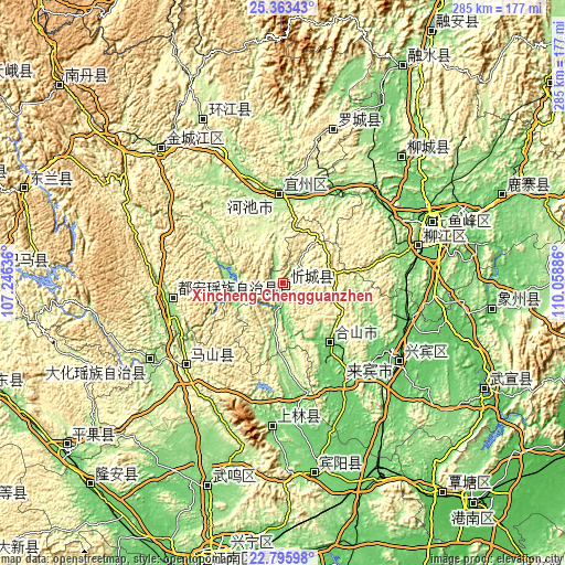 Topographic map of Xincheng Chengguanzhen