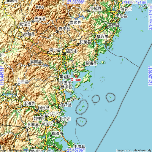 Topographic map of Xinan