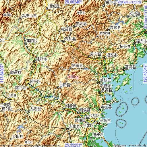 Topographic map of Xiling