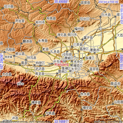 Topographic map of Xianyang