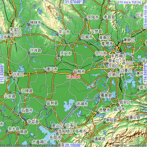 Topographic map of Xiantao