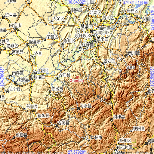 Topographic map of Xiantan