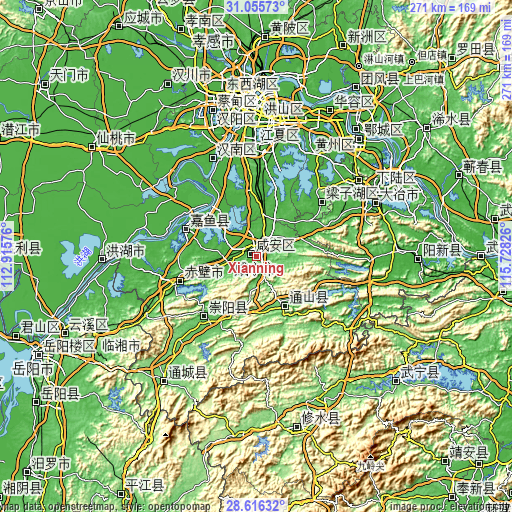 Topographic map of Xianning