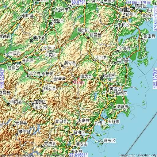 Topographic map of Xianju