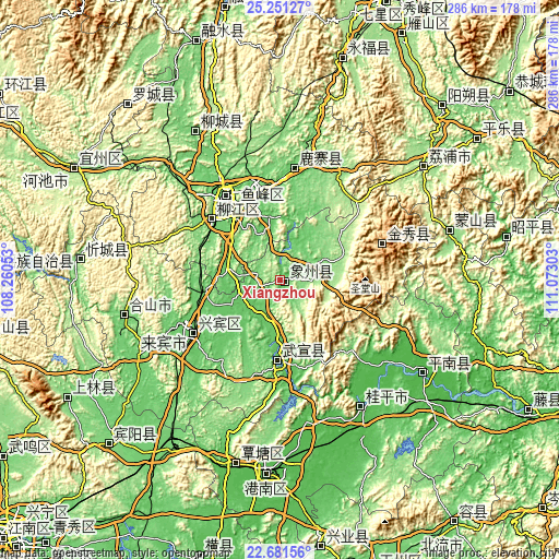 Topographic map of Xiangzhou