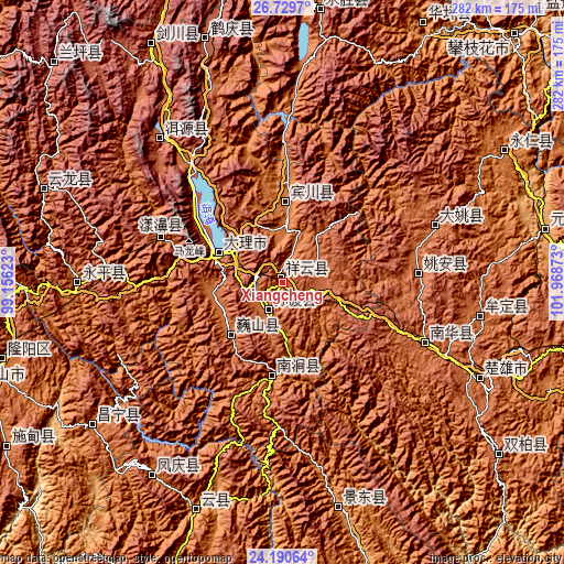 Topographic map of Xiangcheng