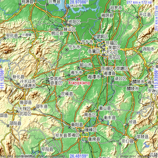 Topographic map of Xiangxiang