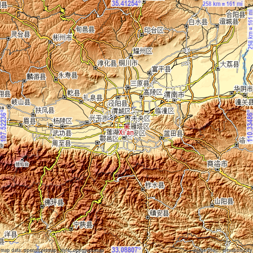 Topographic map of Xi’an