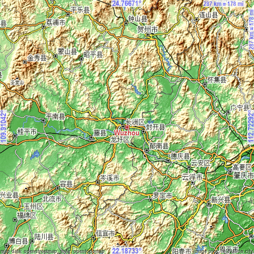 Topographic map of Wuzhou
