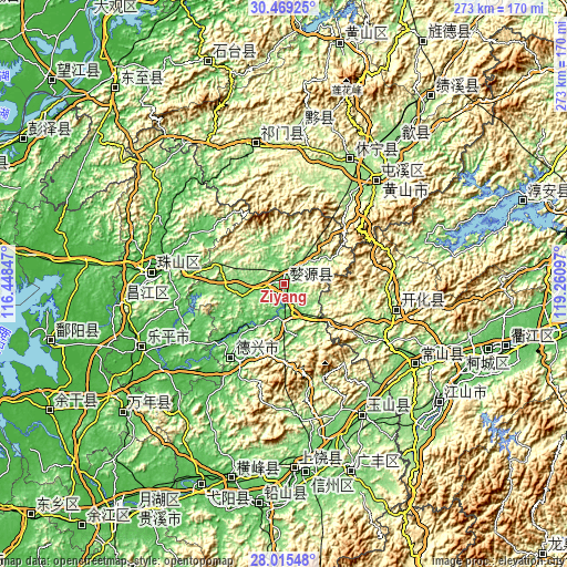 Topographic map of Ziyang