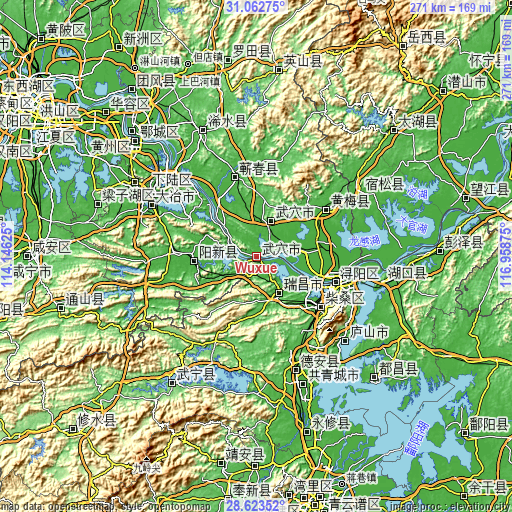 Topographic map of Wuxue