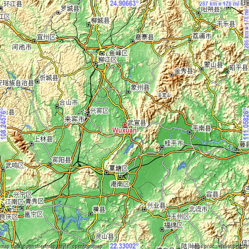 Topographic map of Wuxuan