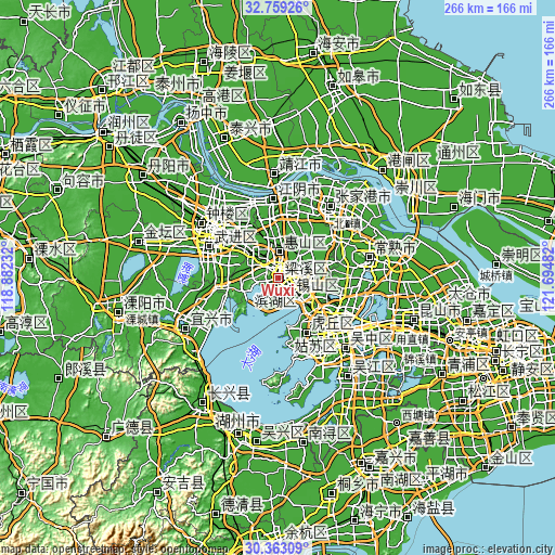 Topographic map of Wuxi