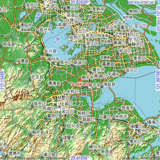 Topographic map of Tongxiang