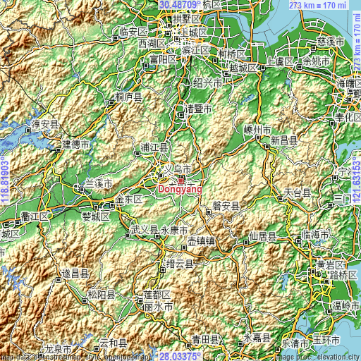 Topographic map of Dongyang