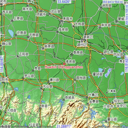 Topographic map of Huaibin Chengguanzhen