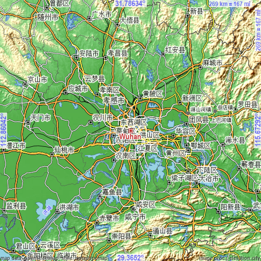 Topographic map of Wuhan