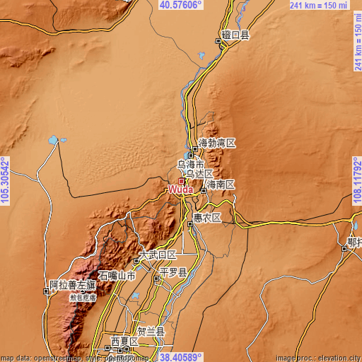 Topographic map of Wuda