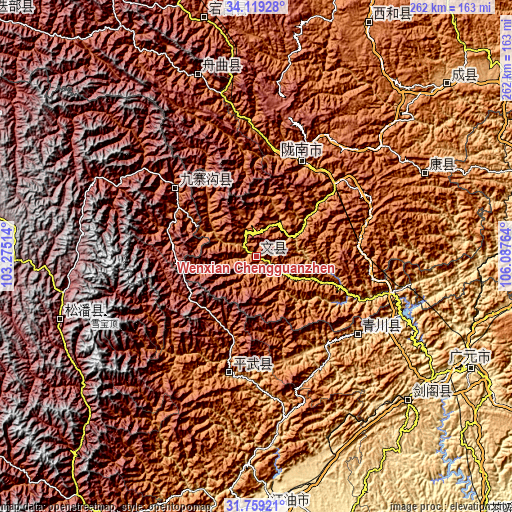 Topographic map of Wenxian Chengguanzhen