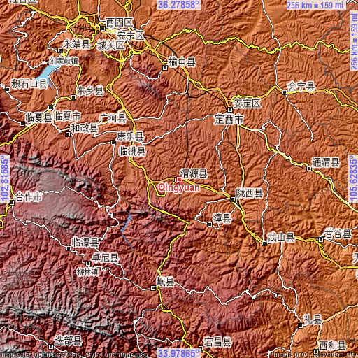 Topographic map of Qingyuan