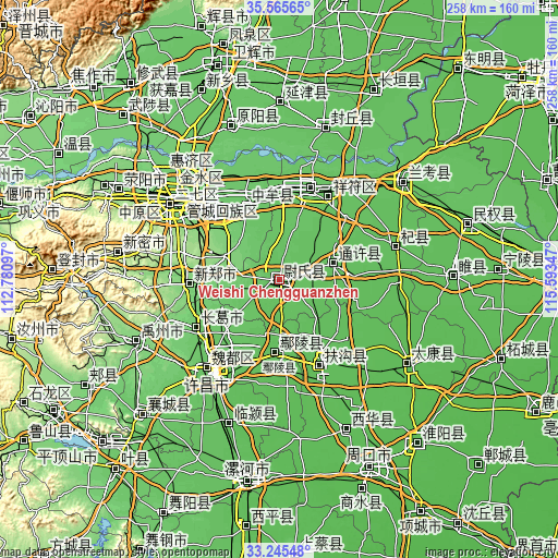 Topographic map of Weishi Chengguanzhen