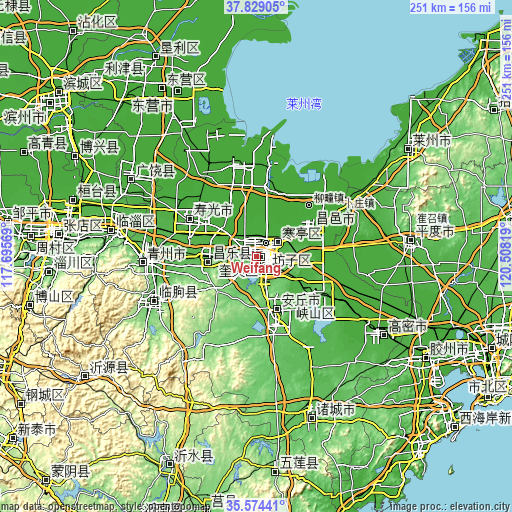 Topographic map of Weifang