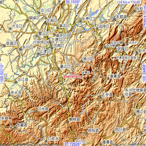 Topographic map of Wansheng